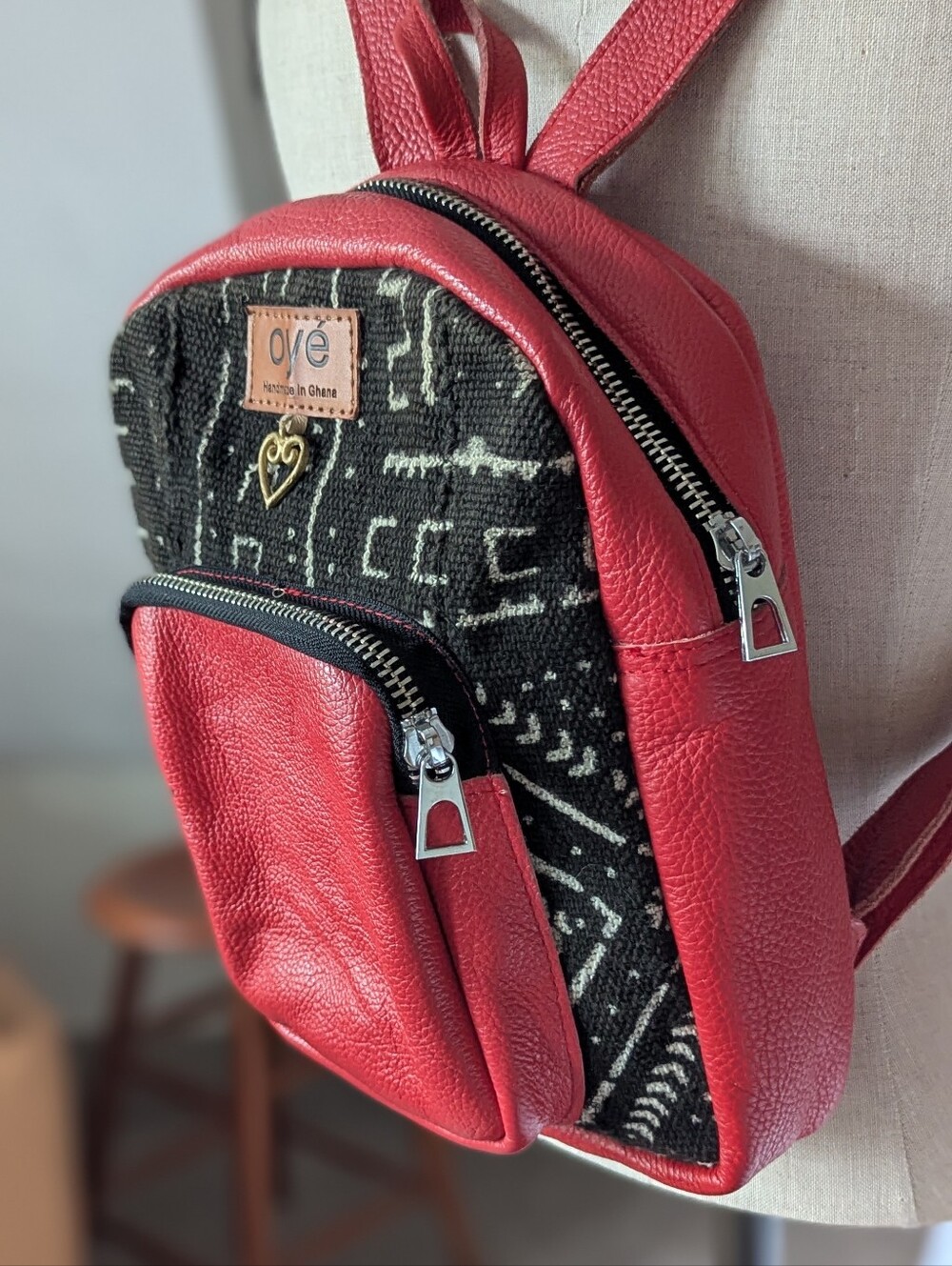 Handcrafted Ghana Small Red Leather Backpack - Picture 7 of 7